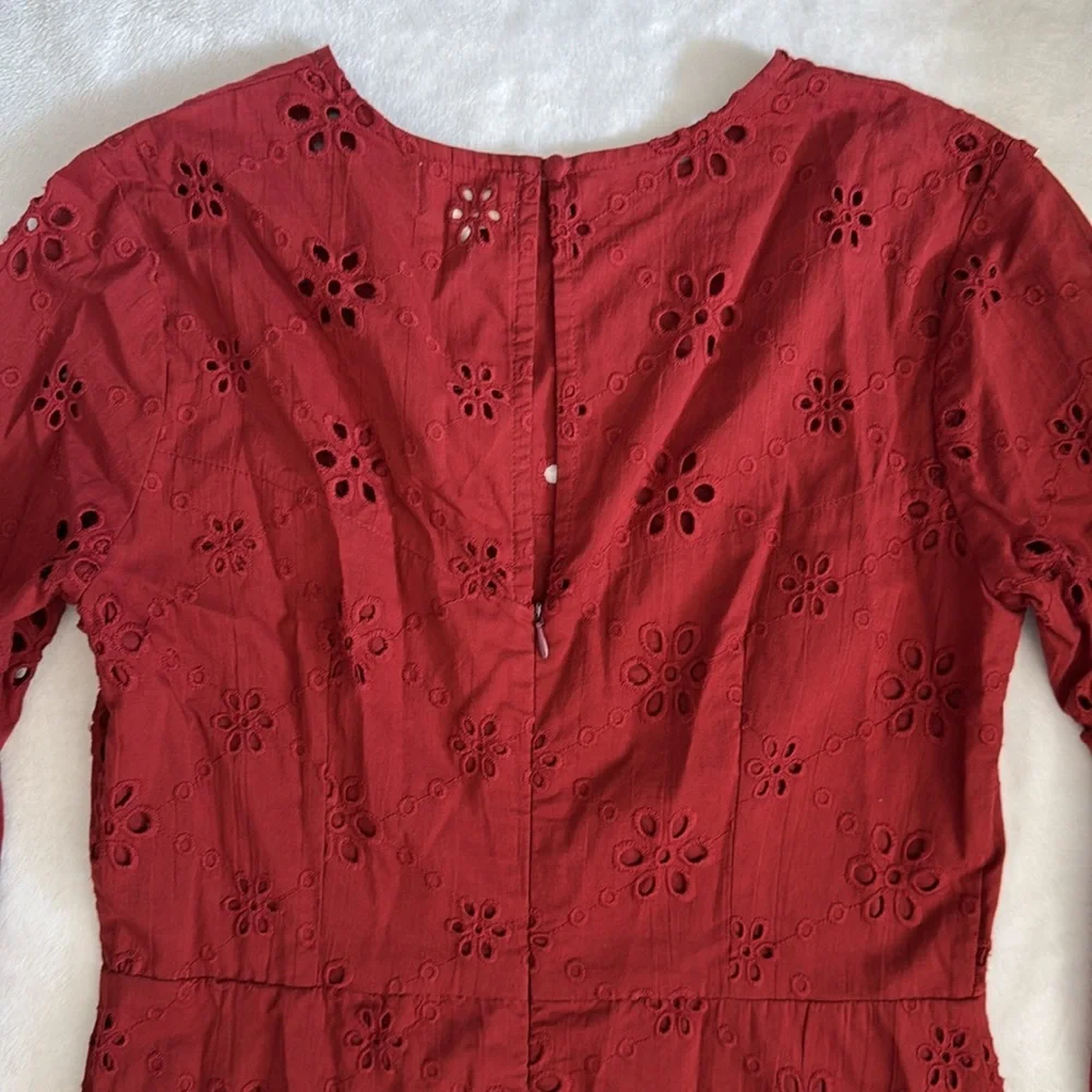 Beyond by Vera | 1891 Victoria Embroidered Eyelet Lace Bell Sleeve Dress Red (M) - Picture 12 of 16